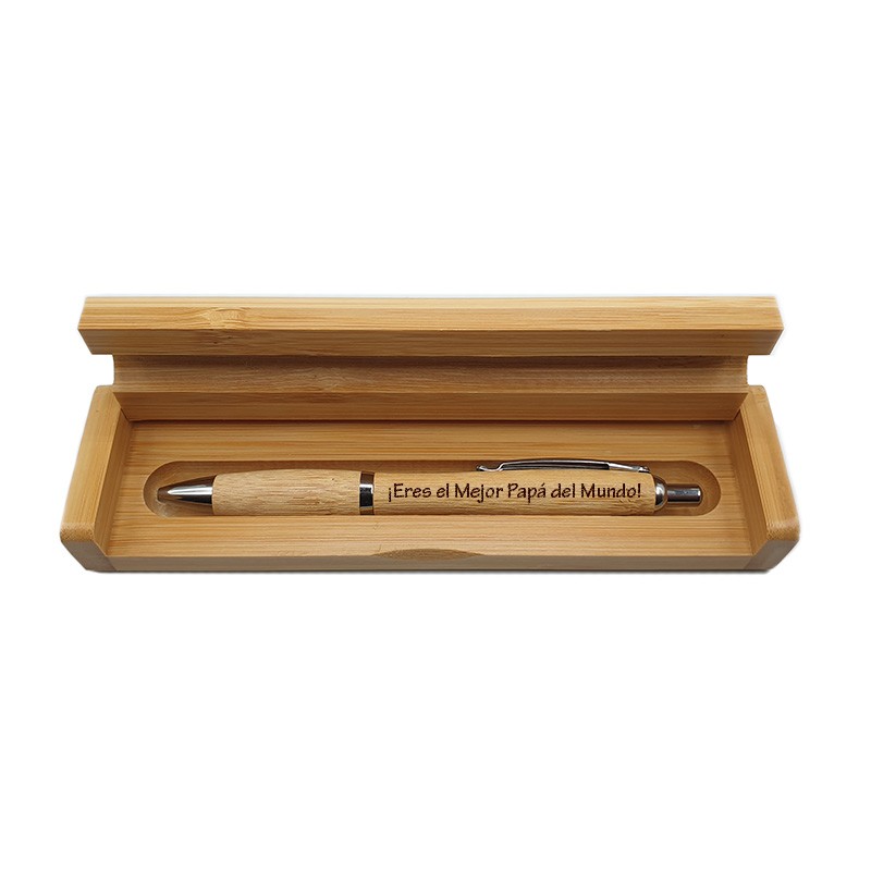 🎁 Regalo en madera: set de bambú con bolígrafo grabado Día del Padre