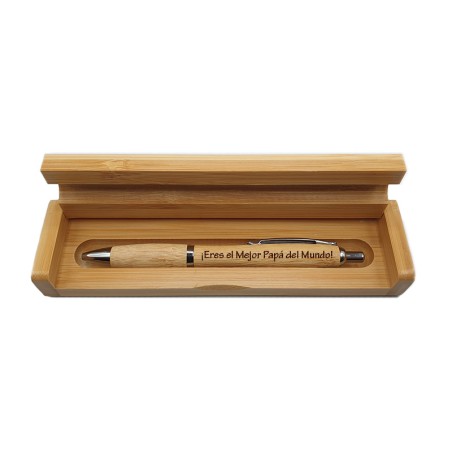 🎁 Regalo en madera: set de bambú con bolígrafo grabado Día del Padre