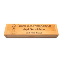 Set de Caja de madera grabada con bolígrafo personalizado regalo comunión