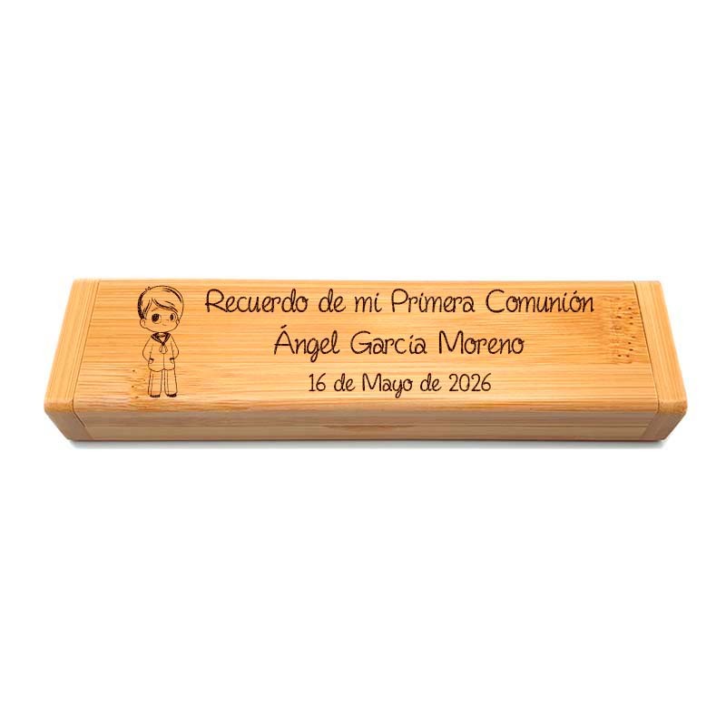 Set de Caja de madera grabada con bolígrafo personalizado regalo comunión