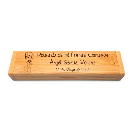 Set de Caja de madera grabada con bolígrafo personalizado regalo comunión
