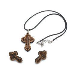 Conjunto de Collar y Pendientes ✝️ de Madera de Roble Hechos a Mano