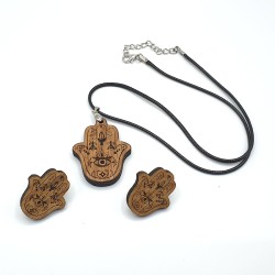 🖐 Conjunto Mano de Fátima en Madera | Colgante y Pendientes Artesanales