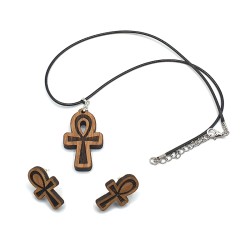 Conjunto Ankh en Madera 🌿 Colgante y Pendientes – Regalo Original
