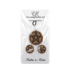 Conjunto Guardian of Elements - Colgante y Pendientes Pentáculo en Madera