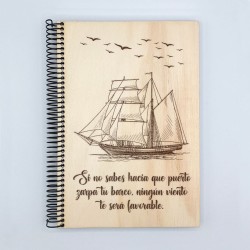 Cuaderno con Tapa de Madera Barco Sin Rumbo