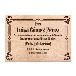 Placas de homenaje en madera natural para "La Mejor Profe".