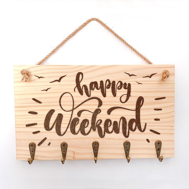 Colgador de Llaves de Madera Personalizado Happy Weekend