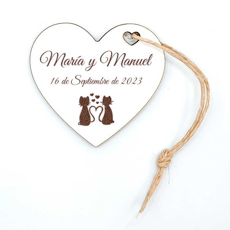 Etiqueta de Madera Corazon Para Bodas Personalizado Gatos