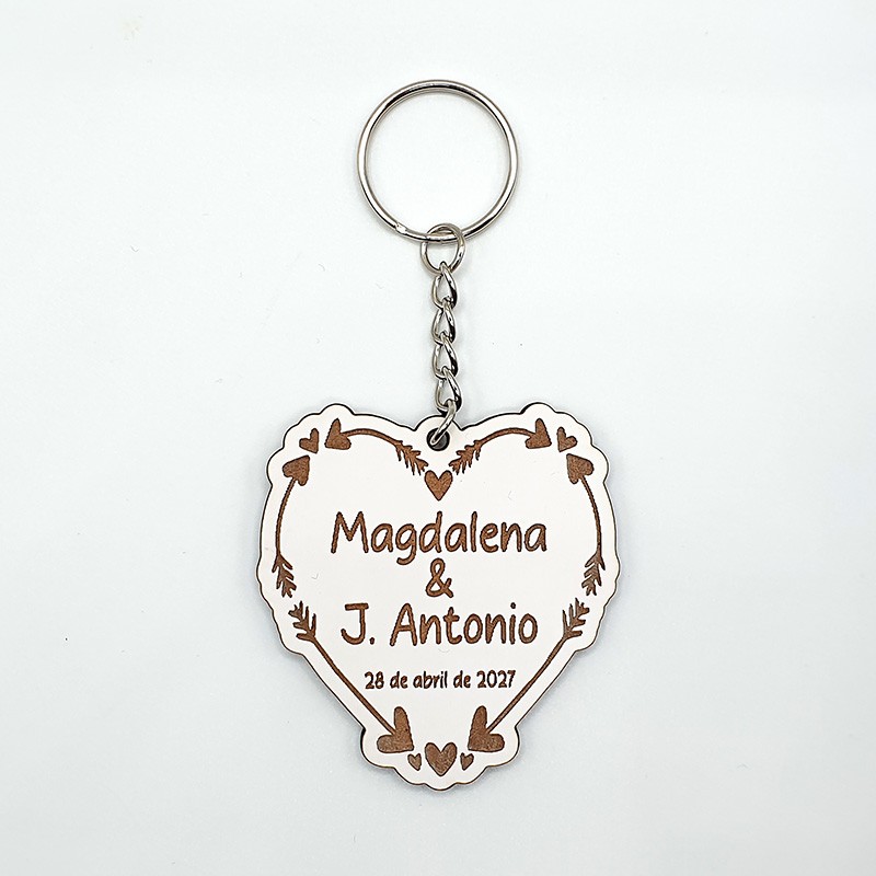 Llaveros Personalizados de Madera para Bodas Corazón